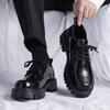 Autumn new men's black casual leather shoes with soft sole simple comfortable interior height increase casual formal shoes