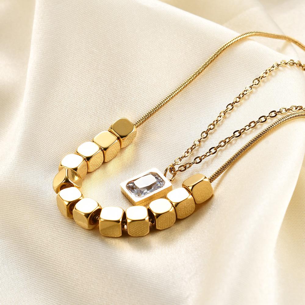 European & American 3D Rhinestone Square Clavicle Necklace Set - Versatile Fashion Jewelry for Women