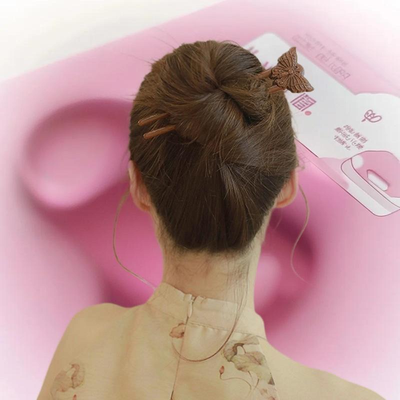 Bâton à cheveux en bois Fourchette à cheveux en forme de U Chat Papillon Style Chinois Épingle à cheveux Mode Coiffure Accessoires pour cheveux Fille