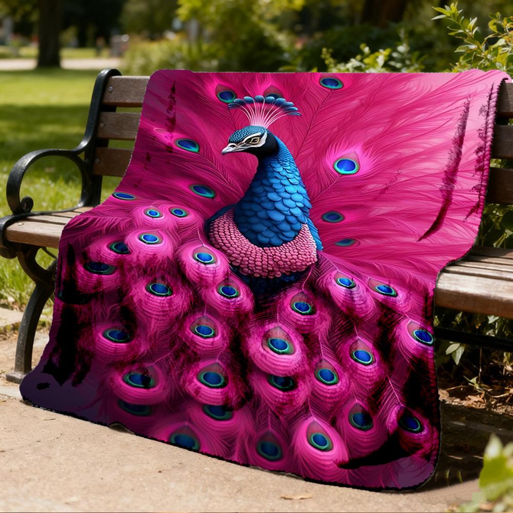 1pc Peacock Feather Print Throw Blanket Polyester Fiber, Lightweight Flannel, Soft & Warm, All Season Use for Outdoor, Camping Digital Print
