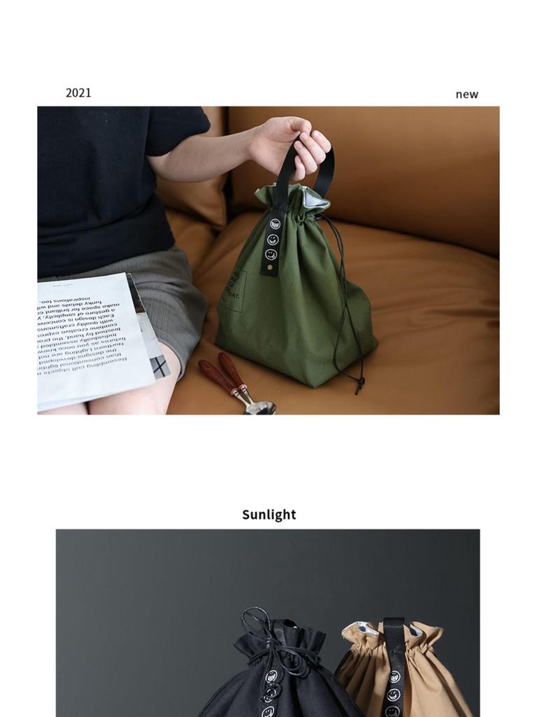 Nordische minimalistische isolierte Canvas-Bento-Tasche mit Kordelzug