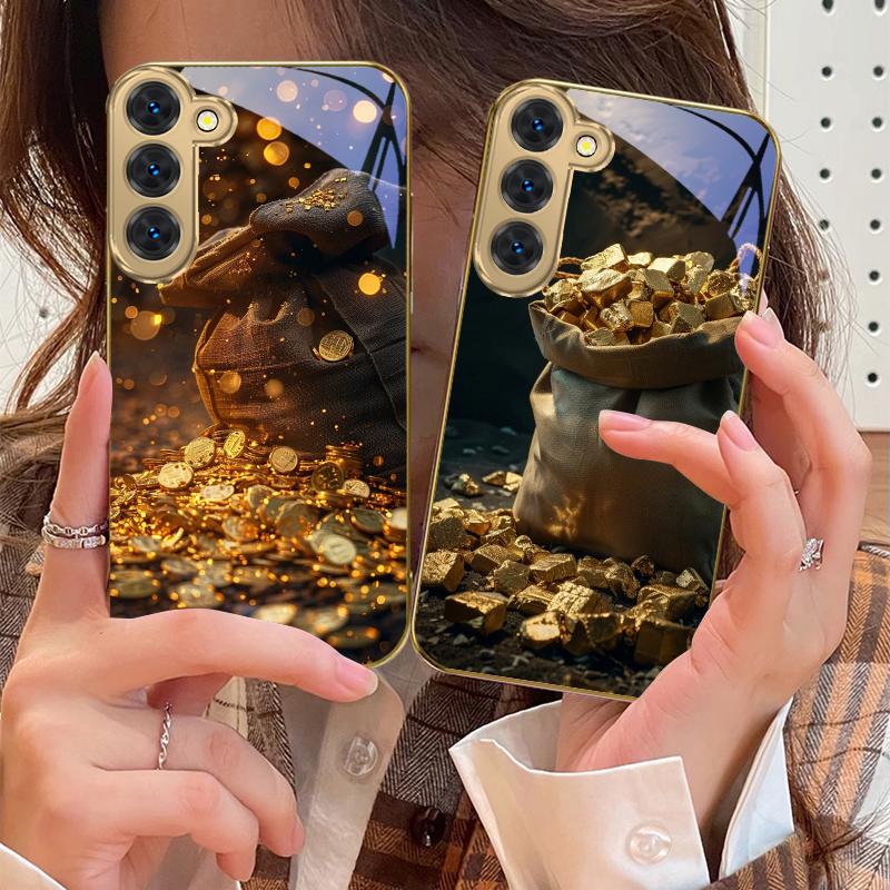 Dunkler Jute-Geldbeutel Für Samsung Galaxy S26 S20 FE S21 S22 S23 Plus S24 Ultra 25Ultra S21+ S9 S22 S8 Goldenes Glas-Handyhülle