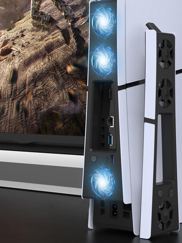 Quiet Cooler Fan for PS5 Slim Console with Adjustable Speed Silent Enhanced Cooling Fan with LED Lights for Playstation 5 Slim