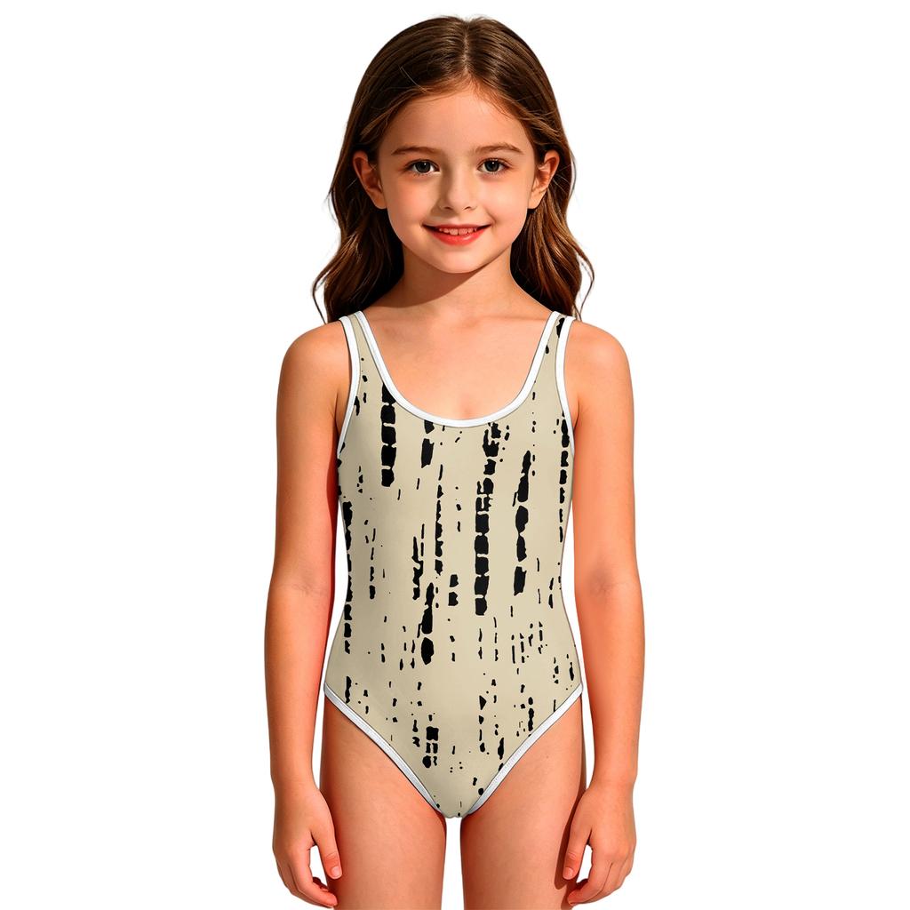 Girls One Piece Swimsuit Sleeveless Round Neck Patterned Swimwear Lightweight Quick Dry Fabric Suitable for Swimming and Beach Activities