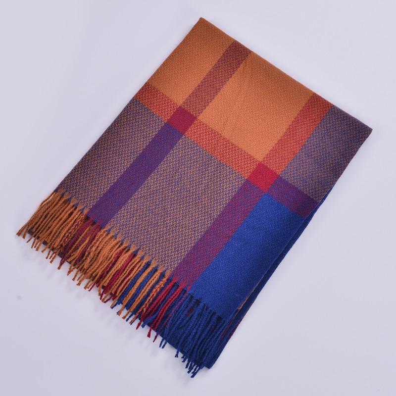 Autumn and Winter Fringed Double-sided Scarf Classic Fashion Color Plaid Warm Scarf Autumn and Winter Cashmere Scarf