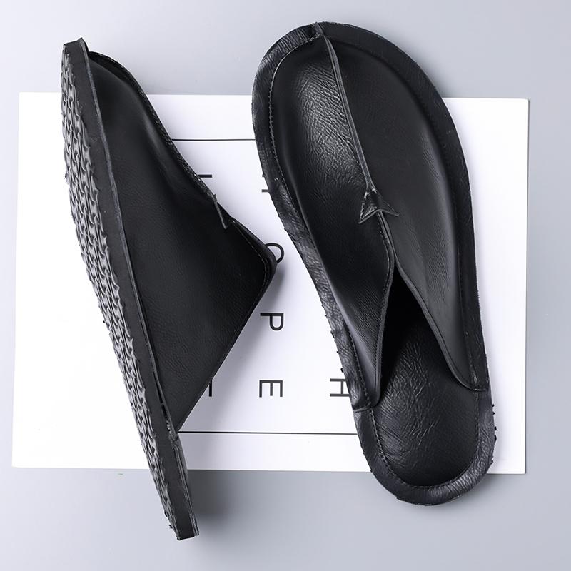 Herren Pantoffeln Handgemacht Einfache flache Sandalen Braunes Leder Schwarze Sommer Römische Sandalen Geschlossene Zehen Strand Schuhe Übergröße
