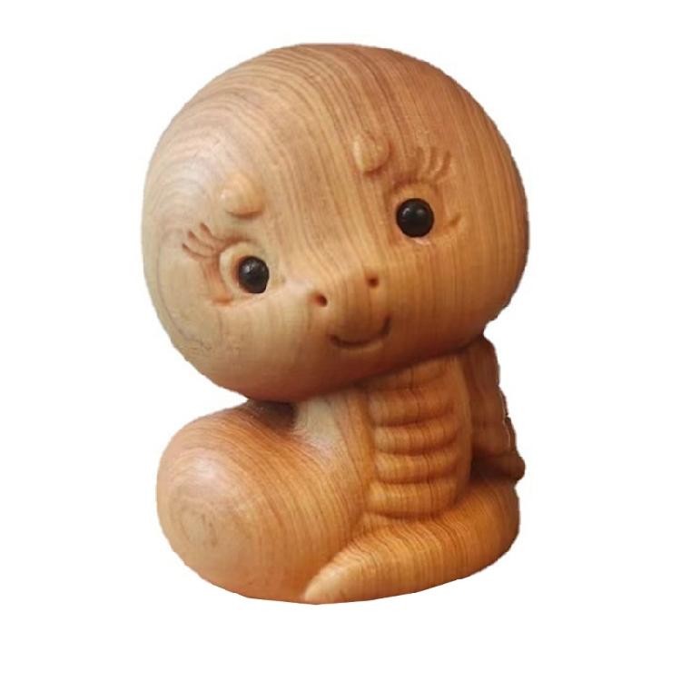 2025 Snake New Years Figurine Statue Wood Carving Zodiacs Snake Decoration Desk Car Interior Ornament