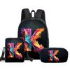 Guitar Print Three Piece Set Rucksacks for Boys Plus Girls Best Gifts 2D Flat Animated School Carrier for Children