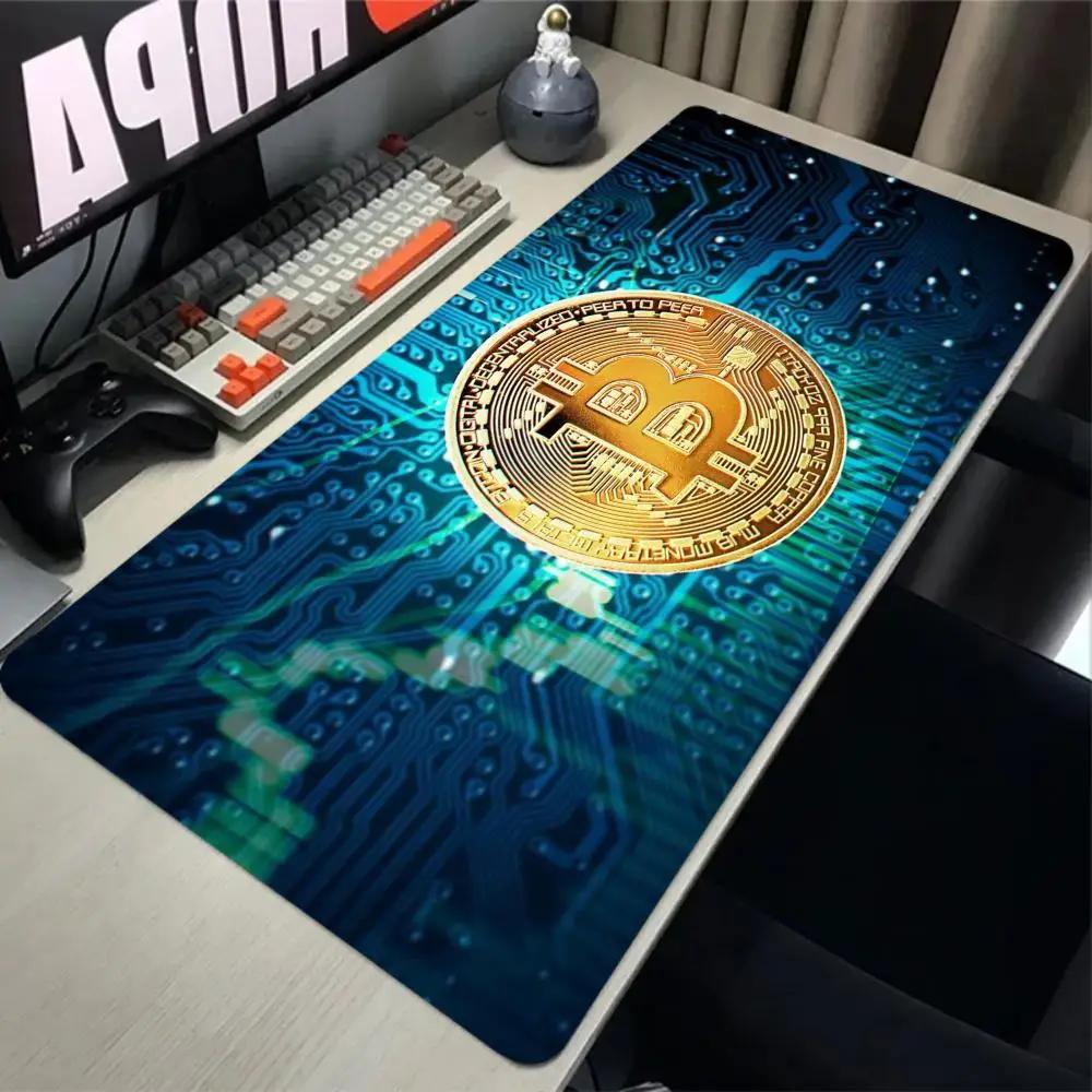 Bitcoin Mouse Pad Gaming Large HD Mousepad Antislip Rubber Mouse Mat Computer Gamer Desk Mat Stitched Edge Black Gamer Mousepad