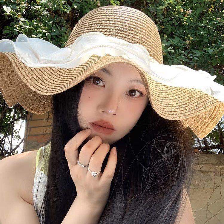 Bow Summer Lace Hat Beach Straw Hat Beach Hat Brim Sun Protection Vacation Sun Hat Sun Hat