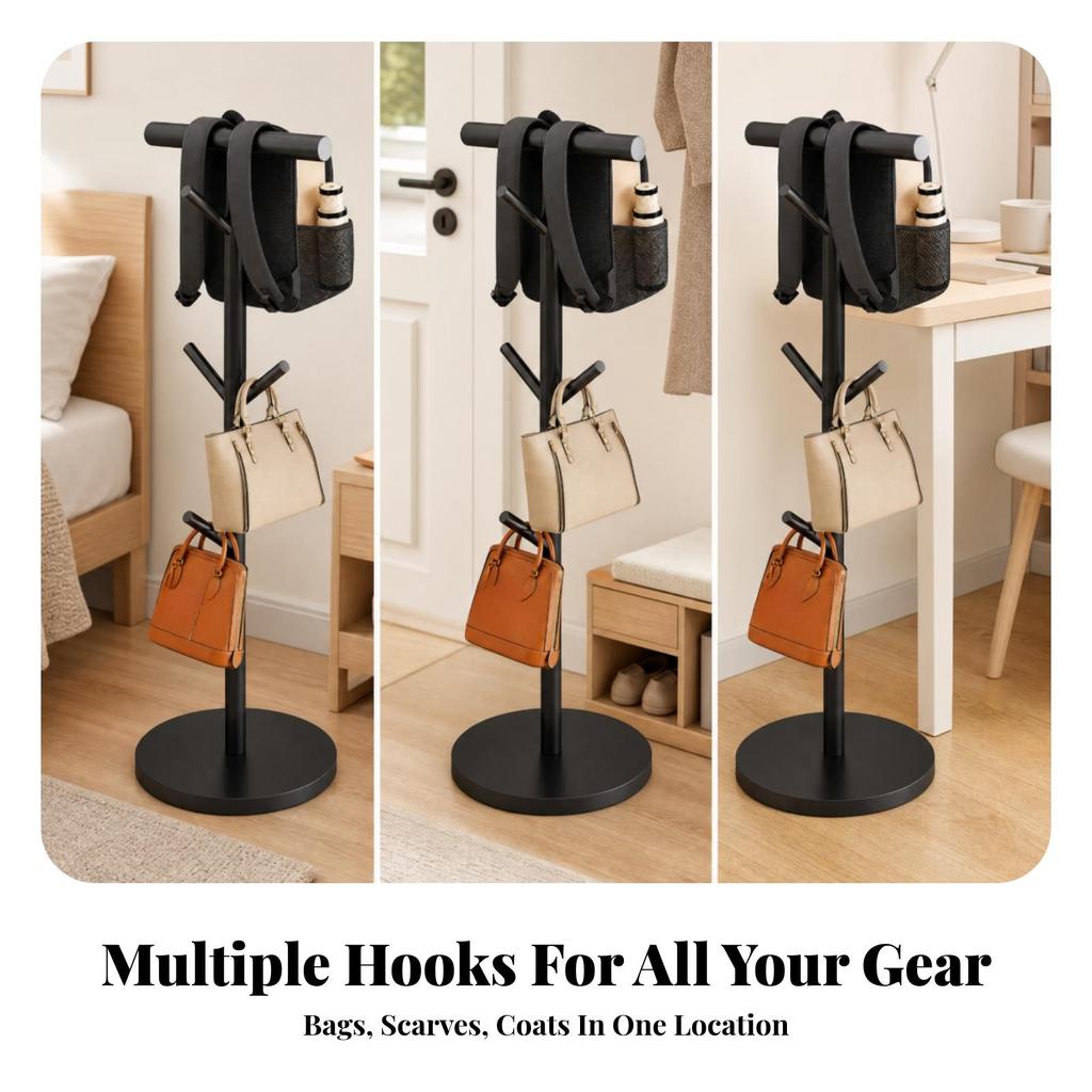 Freestanding Metal Hanging Rack with Hooks Sturdy Vertical Post Garment