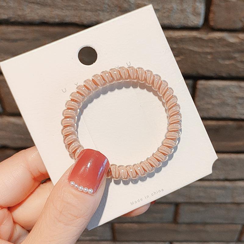 Korean Style Coffee Color Telephone Cord Hair Tie - Transparent Elastic Band for Women's Ponytail