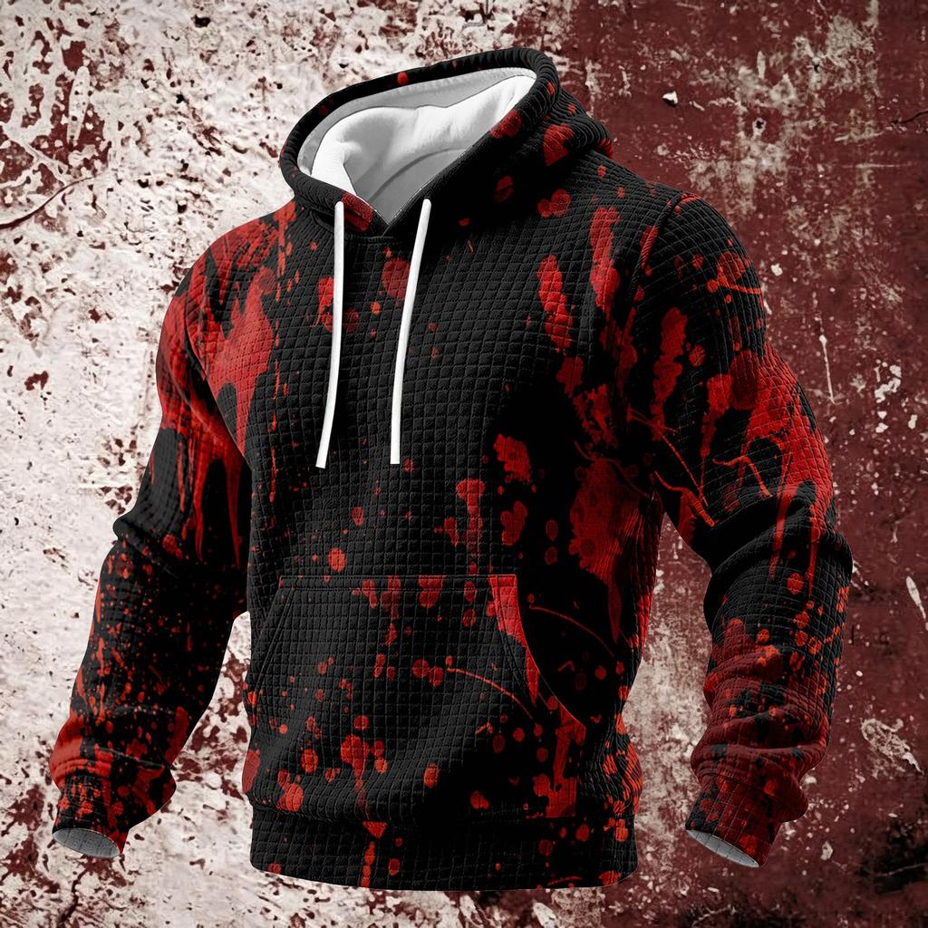 Men's Halloween Print Knit Hoodie Casual Long Sleeve Pullover