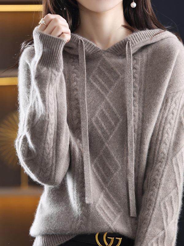 Dámský volný svetr s dlouhým rukávem a kapucí - korejský styl pro podzim/zimu 2024