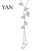 Exquisite Necklace Faux Pearl Tassel Leaves Pendant Accessories Sweater Chain Jewelry Gift for Women