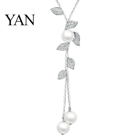 Exquisite Necklace Faux Pearl Tassel Leaves Pendant Accessories Sweater Chain Jewelry Gift for Women