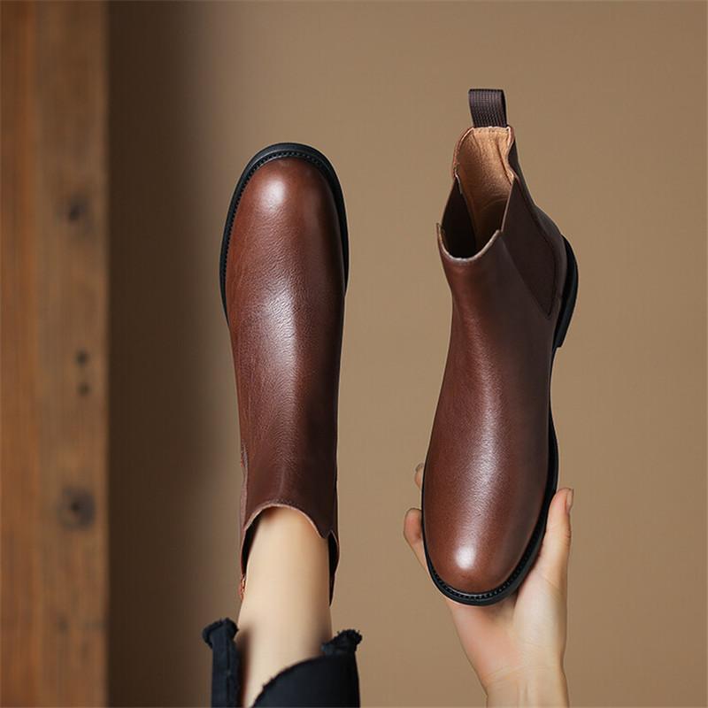 Fashion 2025 New Autumn Genuine Leather Women Boots Round Toe Chunky Heel Boots for Women Concise Ankle Boots Winter Boots Chelsea Boots
