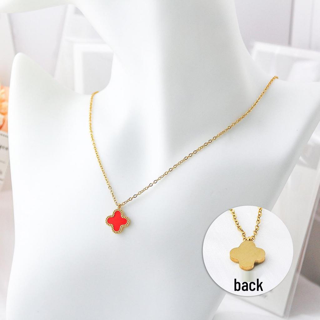 18K Goldbeschichtete Titan Vierblättrige Kleeblatt Halskette | Poliert, Nicht Verblassend, 13mm Anhänger