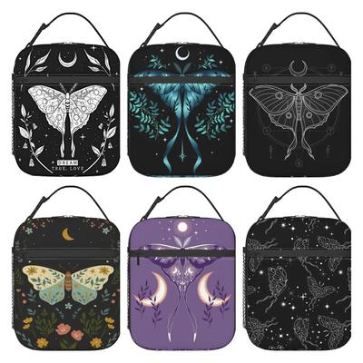 Lunch Box Ragazza Farfalla Nera Falena Lunare Tarocchi Borsa Termica Riutilizzabile A Prova di Perdite Contenitore per Cibo con Tasca Laterale per il Lavoro