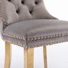 A&A Furniture, Colección Nikki Silla de Comedor Terciopelo Madera Maciza Acolchada con Patas Doradas Chapadas, Ribete de Tachuelas, Juego de 2, Gris y Dorado, DE1601GY