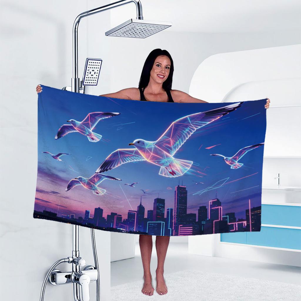 Seagull Print Towel Sport Quick-Drying Super Absorbent Camping Towel Super Soft Lightweight Gym Swimming Yoga Beach Towel