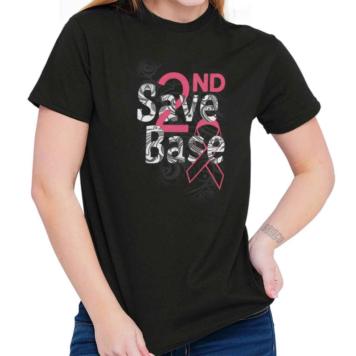 Save 2nd Base Breast Cancer Awareness Ribbon Graphic T Shirts for Women T-Shirts XXL