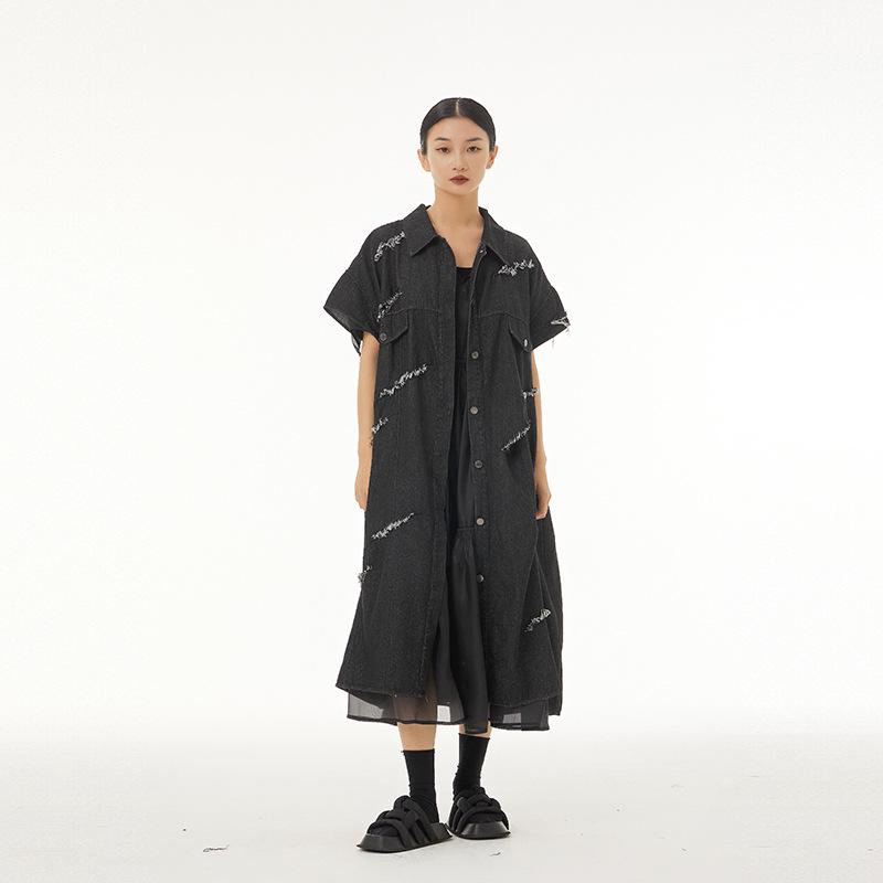 2025 Spring Women s Sleeveless Striped Long Denim Vest - Hole-punched, Slimming, Plus Size, Korean Style Jacket One Size