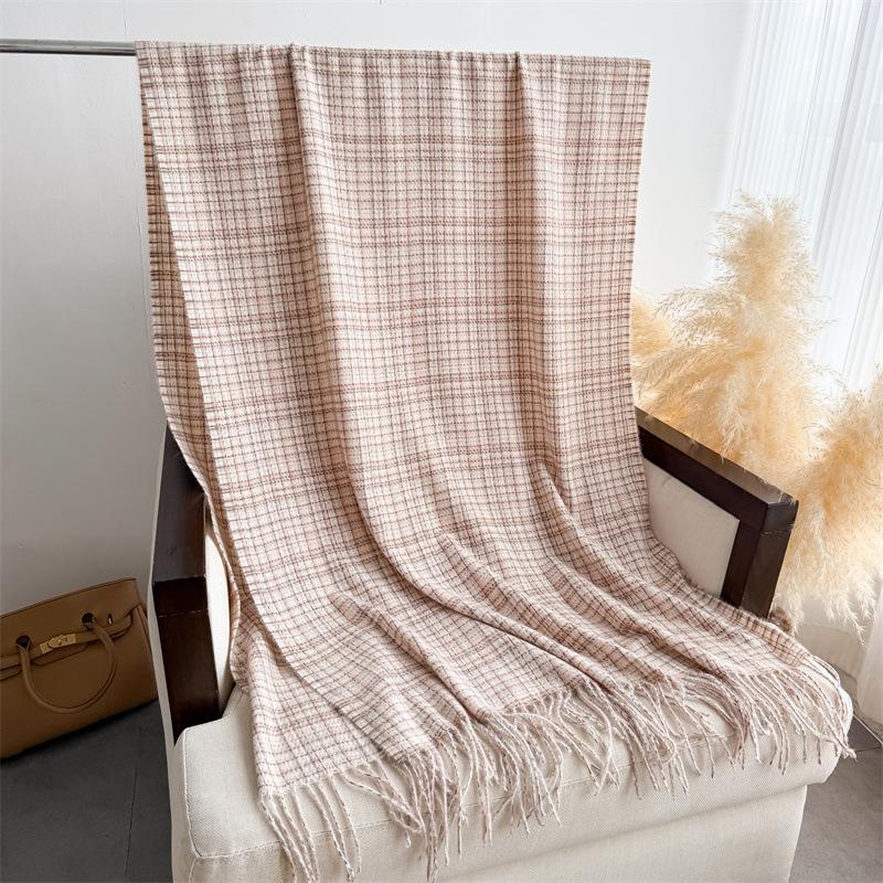 Stripe Plaid Winter Women Scarf Imitation Cashmere Blanket Thick Warm Pashmina Shawl Wraps Tassel Poncho Stoles Echarpe