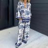 Damlångbyxor för kvinnor Fashionista V-ringad Tryckt Långärmad Ficka Casual Dam Casual Kostym