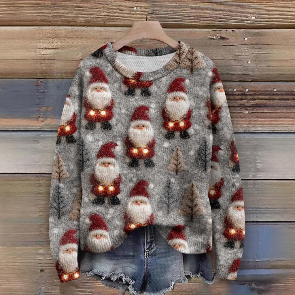 Pulls à manches longues pour femmes Col O Décontracté Mignon Tricot Imprimé Pull Oversize
