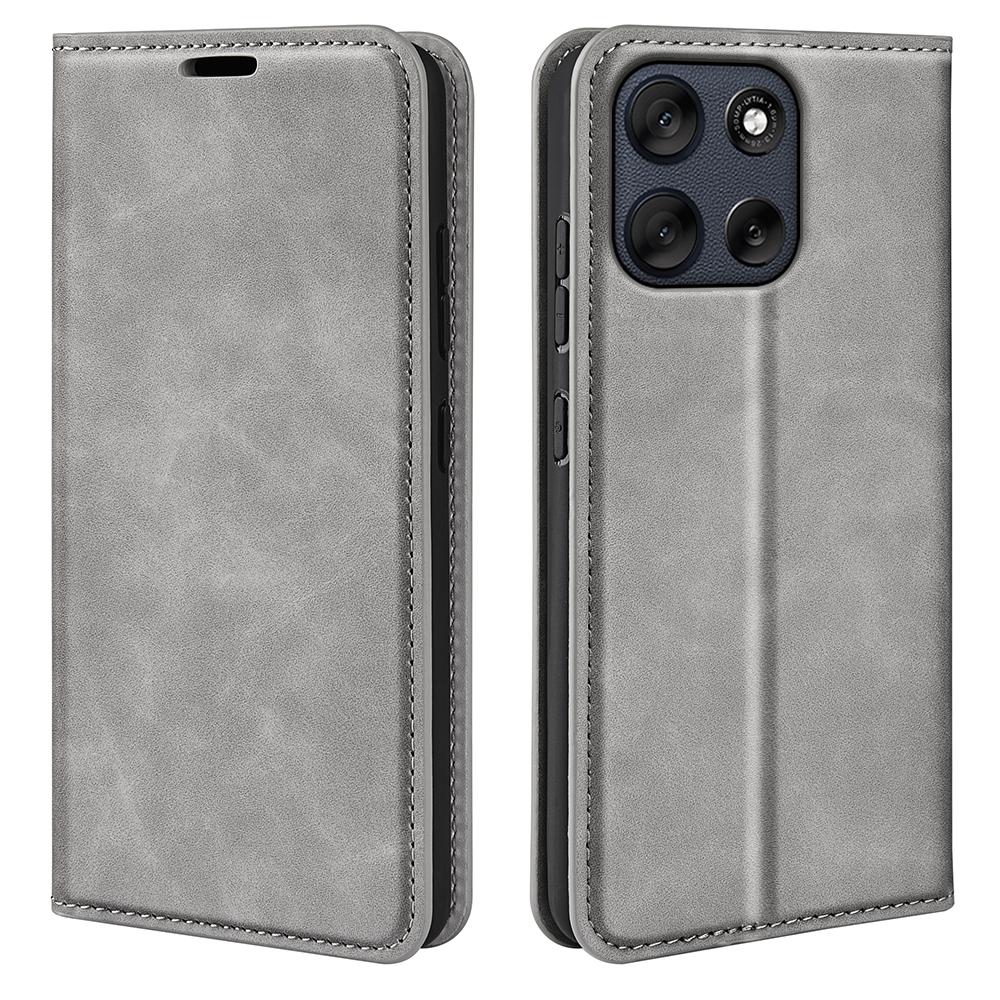 

For Motorola Moto G56 5G Case Skin Touch Leather Wallet Phone Cover - Grey