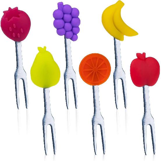 Cocktail Forks, 6-Piece Appetizer Forks, Cat Shapes, Stainless Steel and Silicone Small Forks for Fruits, Cheese, Appetizers