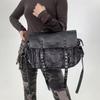 Ladies Vintage Denim Splicing Tote Bag Rivet Long Shoulder Strap Tassel Crossbody Bag