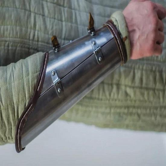 Authentic Medieval-Style Halloween Costume Arm Bracers Crafted from Steel and Leather  Durable LARP Armor for Cosplay, Renaissance Fairs