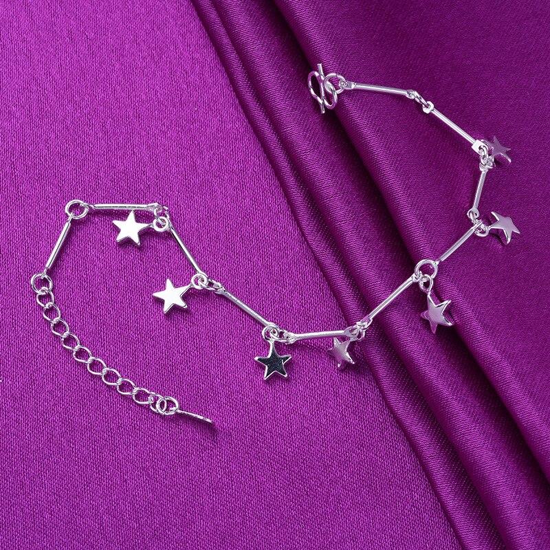 925 Sterling Silver Tassel Star Bead Charm Bracelets Anklet Bracelets For Women Girls Party Wedding Jewelry A173