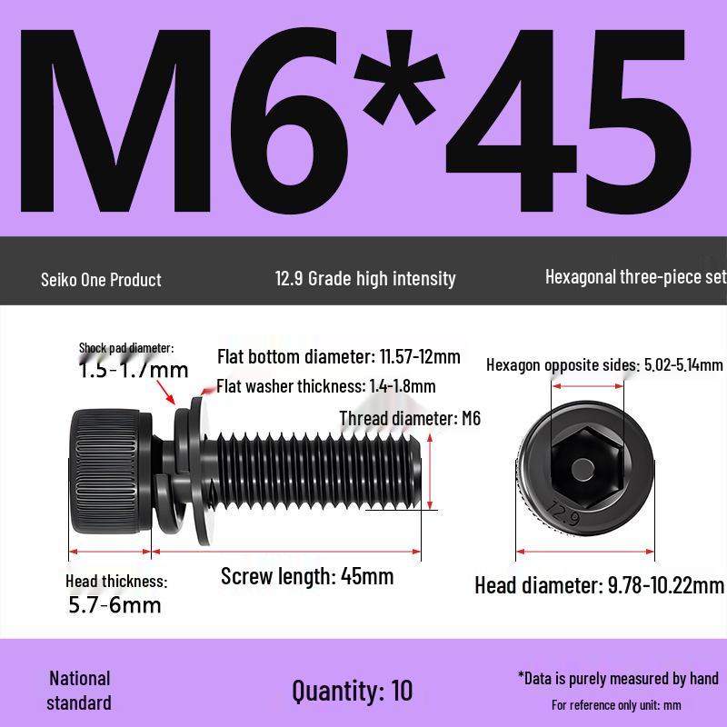 12.9 Grade M4-M12 Socket Head Cap Screw with Washer: Three-Piece Cylindrical Bolt