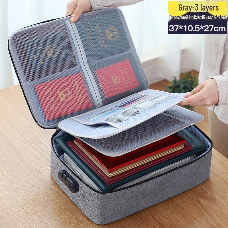 Large Capacity Multifunctional Lockable Document Bag for Family and Passport Storage
