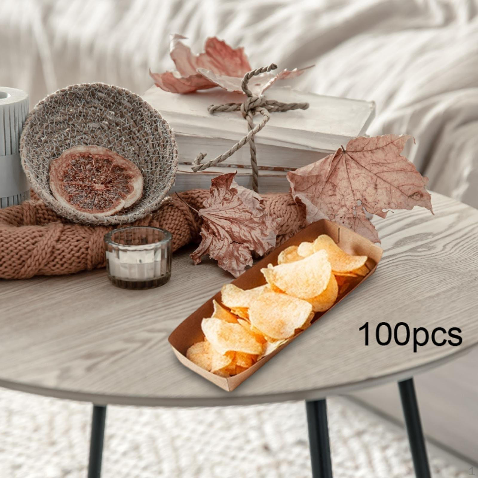 

100 Pieces Paper Food Boats Krafts Trays for Fruit Salad Popcorn