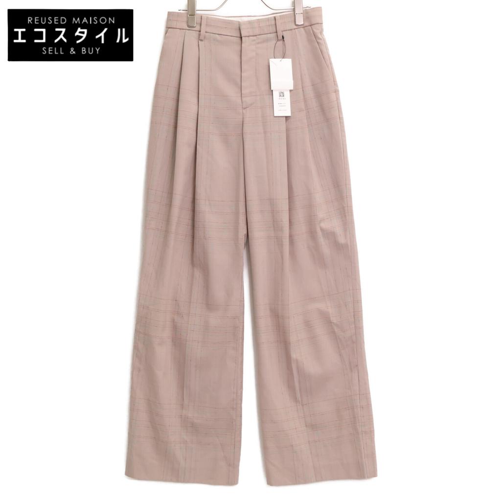 IRENE [Excellent Condition/25Stainless Steel] 27S88009 Knot Stitch Line Trousers Check Pattern Knot Stitch Line Trousers Bottoms 36 beigeUsed