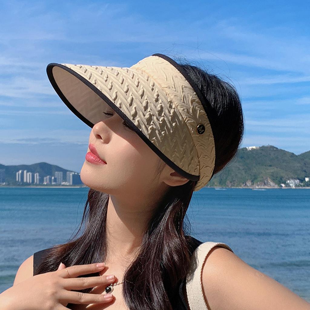 Women Sun Hats Summer Fashion Large Brim Empty Top Casual Sport Beach Sun Visor Hat For Outdoor Cycling
