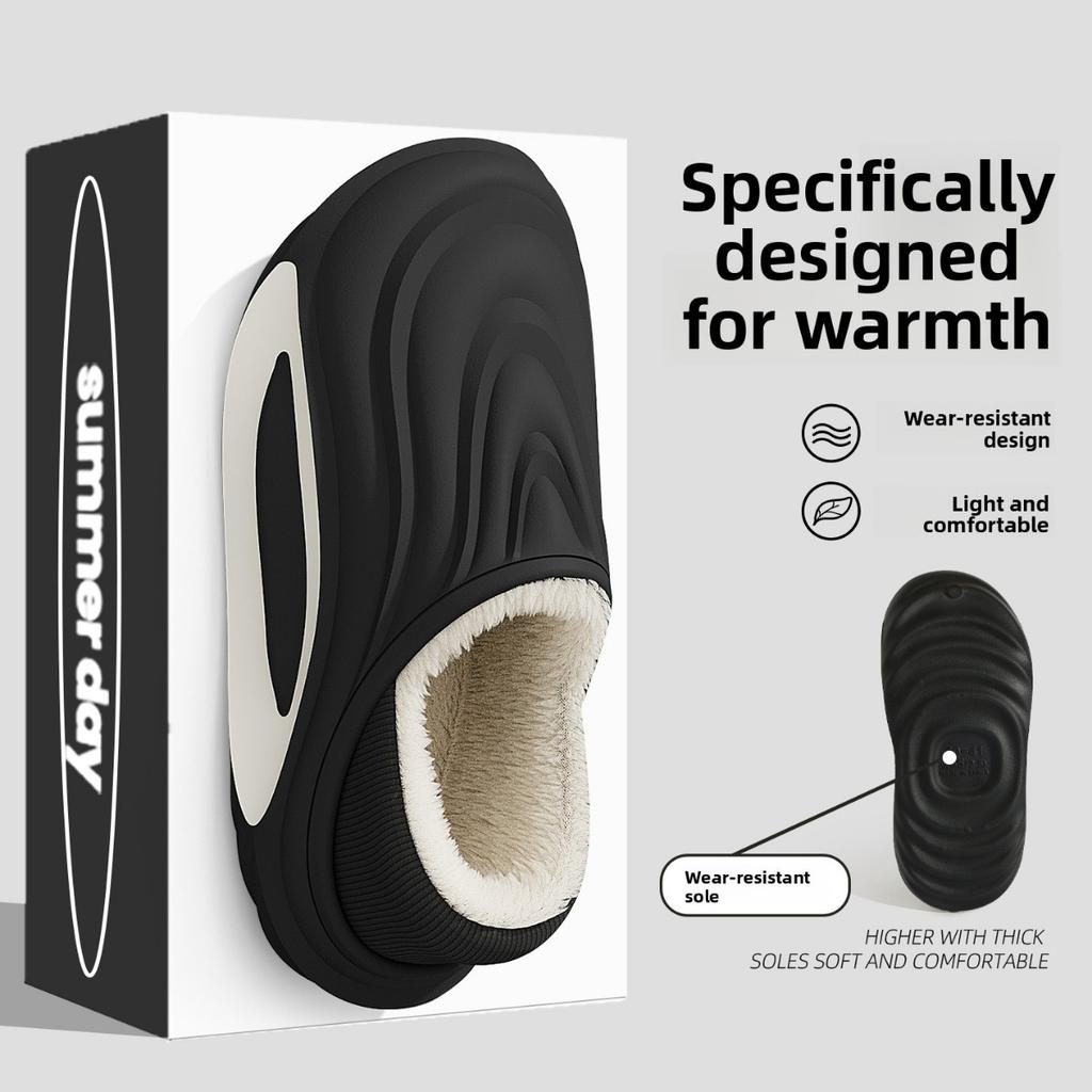 Waterproof Cotton Slippers for Men, Anti Slip In Winter, Home with Plush Cotton Shoes, Warm Bags, Thick Soled Cotton Slippers for Women