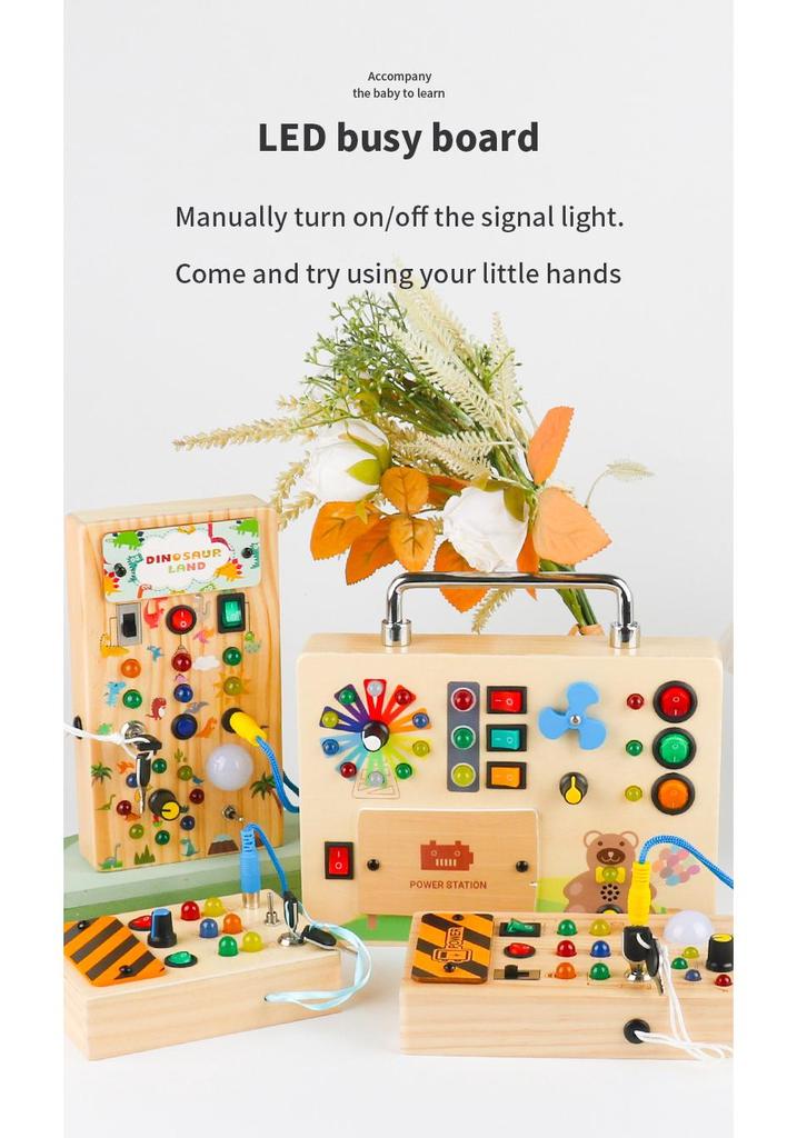 Children's LED Light Wooden Busy Board: Interactive Early Education Toy