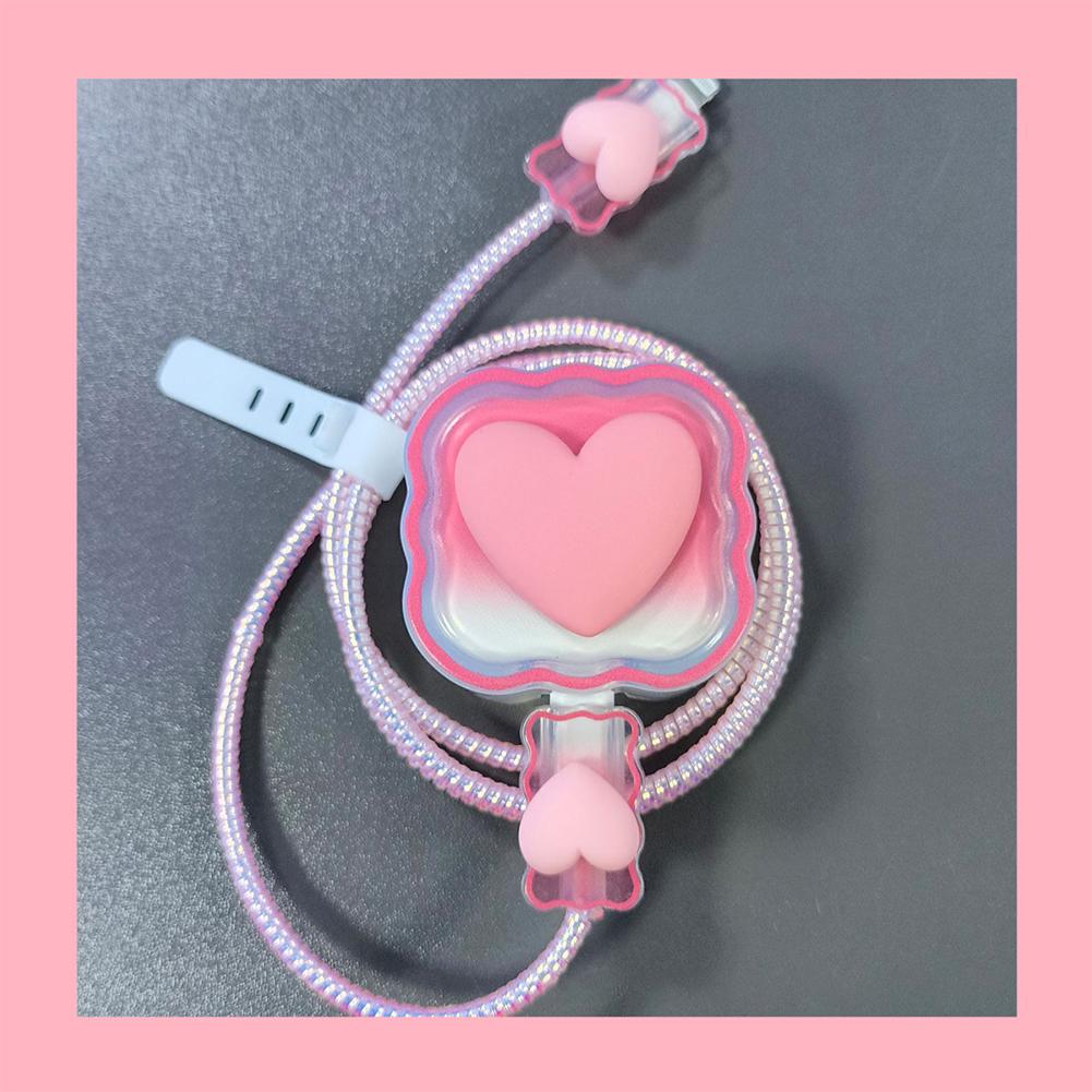 

4 в 1 Love Heart зарядное устройство кабель защитный чехол для iPhone 15 14 11 16 18w 20w зарядная головка защитный чехол намотчик аксессуары розовый