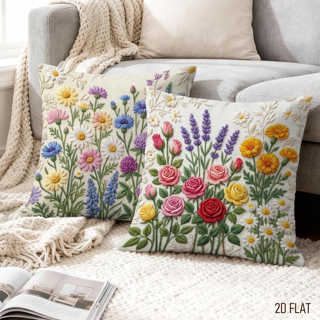 4 Stück Blumenmuster Kissenbezug Tulpe Rose Sonnenblume Gänseblümchen Lavendel Kissenhülle Polyester Heimdeko Sofa Schlafzimmer Wohnzimmer