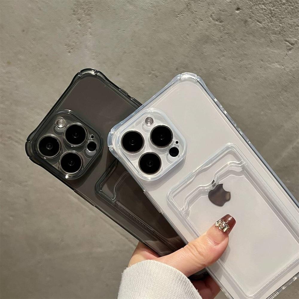 Transparent Card Slot Bag Phone Case For iPhone 17 16 15 14 13 12 11 Pro Max X XR 7 8 Plus SE Clear Wallet Shockproof Soft Cover