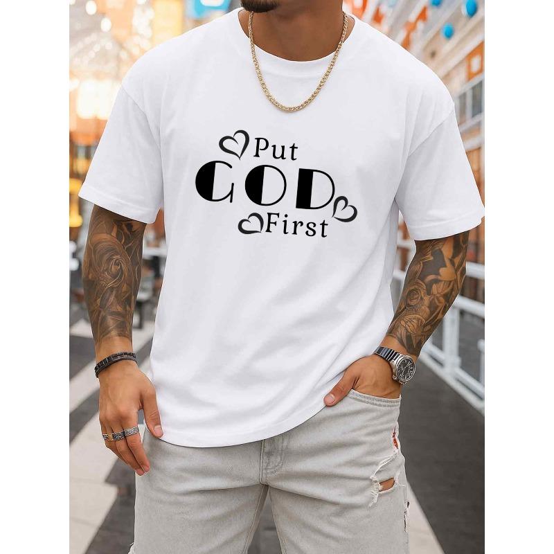 

Европейский размер Мужская футболка Ставь Бога на первое место Смешные футболки Белый летний топ Новые весенние и осенние футболки с принтом, Модные и трендовые футболки S белый