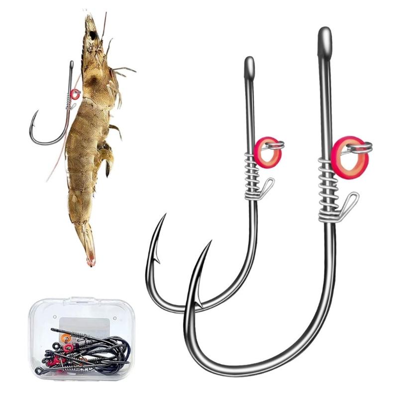 Fishing Hook Live Shrimp Fixing Hook Saltwater Fishing Tackle Barbed Fishhook with Hole Fishing Baitholder Hook
