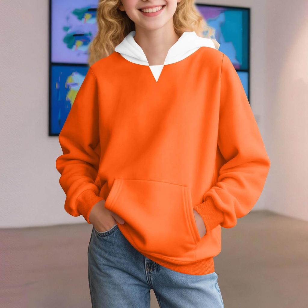 Winter Boy And Girls Solid Color Long Sleeved Hooded Sweatshirt Tops