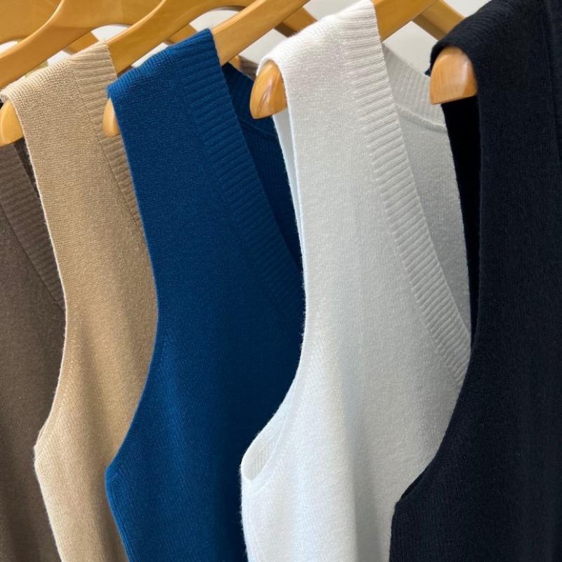 Podzimní/zimní pletená dámská vesta svetr s hlubokým výstřihem do V, volná a všestranná, bez rukávů, pulovr, tílko, jednobarevná, ležérní, jednoduché dámské oblečení