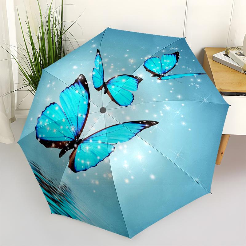 

Blue Butterfly Wall Sticker, Sparkling Butterflies Home Decor Art MuralUmbrella, Cute Umbrella with Cute Design, Portable 3-Fold Compact Umbrella for